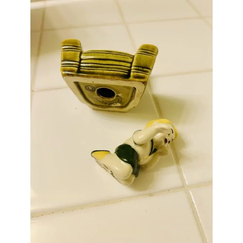 Ceramic Arts Studio Boy in Green Chair Salt Pepper Shaker 1953 Hard to Find USA